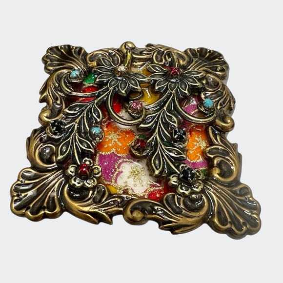 ALICE M SIGNED MIXED MEDIA MULTICOLOR FLOWER BROOCH - Picture 4 of 14